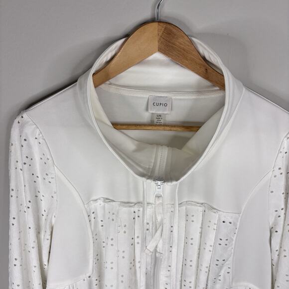 Cupio Full Zip Sweater Lrg White Eyelet Cowl Neck Drawstring Swing Shape Tunic - Picture 5 of 12